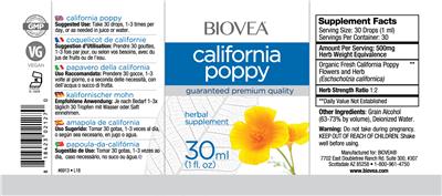 Photo of the BIOVEA California Poppy label