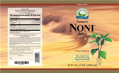 Photo of the Nature's Sunshine Nature's Noni Juice label