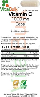 Photo of the VitalBulk Vitamin C 1000 mg Caps label