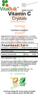 Photo of the VitalBulk Vitamin C Crystals label