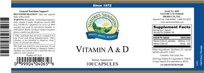 Photo of the Nature's Sunshine Vitamin A & D label