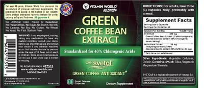 Photo of the Vitamin World Green Coffee Bean Extract label