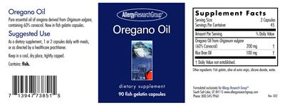Photo of the Allergy Research Group Oregano Oil label