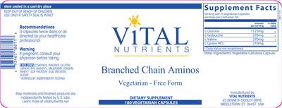 Photo of the Vital Nutrients Branched Chain Aminos label