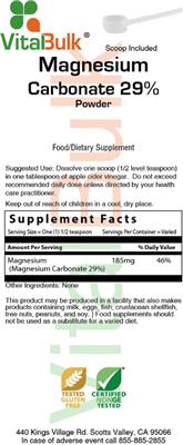 Photo of the VitalBulk Magnesium Carbonate 29% Powder label