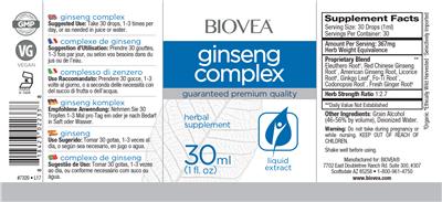 Photo of the BIOVEA Ginseng Complex label