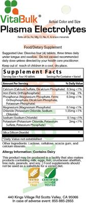 Photo of the VitalBulk Plasma Electrolytes label