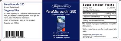 Photo of the Allergy Research Group ParaMicrocidin 250 label