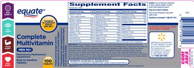 Photo of the Equate Complete Multivitamin Men 50+ label