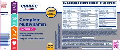 Photo of the Equate Complete Multivitamin Women 50+ label