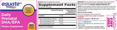 Photo of the Equate Daily Prenatal DHA/EPA label