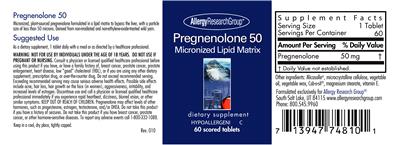 Photo of the Allergy Research Group Pregnenolone 50 label