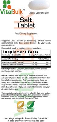 Photo of the VitalBulk Salt Tablet label