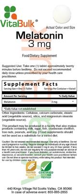 Photo of the VitalBulk Melatonin 3 mg label