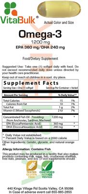 Photo of the VitalBulk Omega-3 1200 mg label