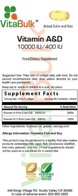 Photo of the VitalBulk Vitamin A&D 10000 IU/400 IU label
