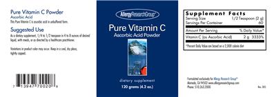 Photo of the Allergy Research Group Pure Vitamin C label