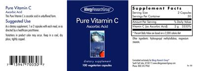 Photo of the Allergy Research Group Pure Vitamin C label