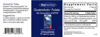 Photo of the Allergy Research Group QuatreActiv Folate label