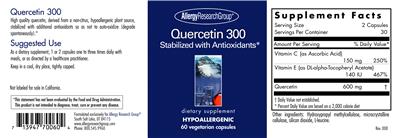 Photo of the Allergy Research Group Quercetin 300 label