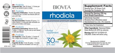 Photo of the BIOVEA Rhodiola label