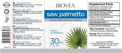 Photo of the BIOVEA Saw Palmetto label