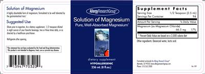 Photo of the Allergy Research Group Solution of Magnesium label