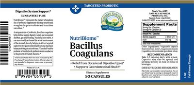 Photo of the Nature's Sunshine NutriBiome Bacillus Coagulans label