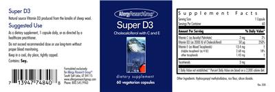 Photo of the Allergy Research Group Super D3 label