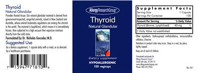 Photo of the Allergy Research Group Thyroid Natural Glandular label
