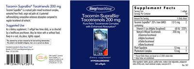 Photo of the Allergy Research Group Tocomin SupraBio Tocotrienols 200 mg label