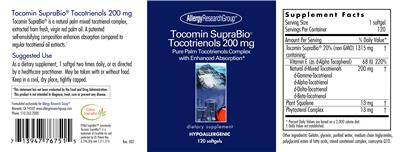 Photo of the Allergy Research Group Tocomin SupraBio Tocotrienols 200 mg label