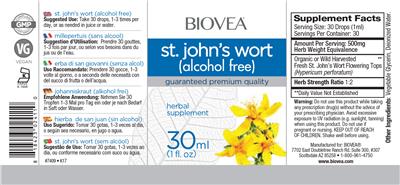 Photo of the BIOVEA St. John's Wort (Alcohol Free) label