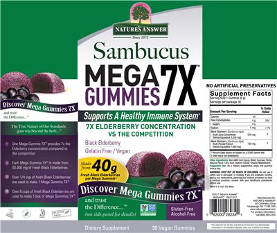 Photo of the Nature's Answer Sambucus Mega Gummies 7X Alcohol-Free label