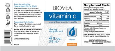 Photo of the BIOVEA Vitamin C Orange Flavor label