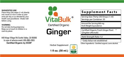 Photo of the VitalBulk Certified Organic Ginger label