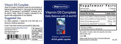 Photo of the Allergy Research Group Vitamin D3 Complete label