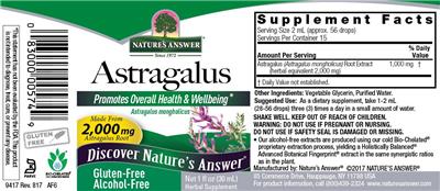 Photo of the Nature's Answer Astragalus 2,000 mg Alcohol-Free label