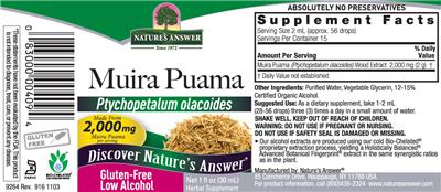 Photo of the Nature's Answer Muira Puama 2,000 mg label