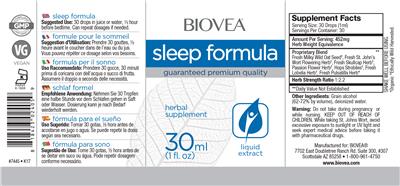 Photo of the BIOVEA Sleep Formula label