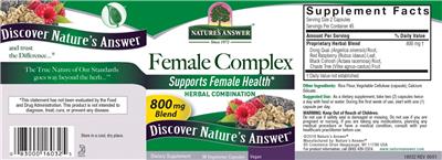 Photo of the Nature's Answer Female Complex label