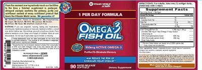 Photo of the Vitamin World Omega-3 Fish Oil label