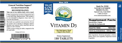 Photo of the Nature's Sunshine Vitamin D3 label
