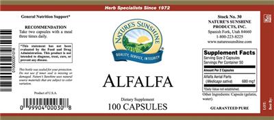 Photo of the Nature's Sunshine Alfalfa label