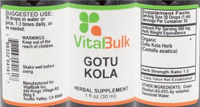 Photo of the VitalBulk Gotu Kola label
