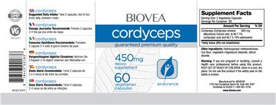Photo of the BIOVEA Cordyceps 450 mg label