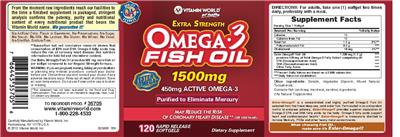 Photo of the Vitamin World Extra Strength Omega-3 Fish Oil 1500 mg label