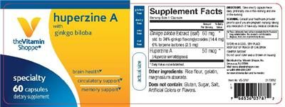 Photo of the The Vitamin Shoppe Huperzine A with Ginkgo Biloba label