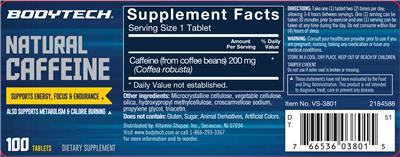 Photo of the BodyTech Natural Caffeine label