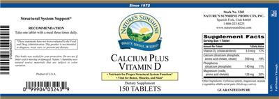Photo of the Nature's Sunshine Calcium plus Vitamin D label